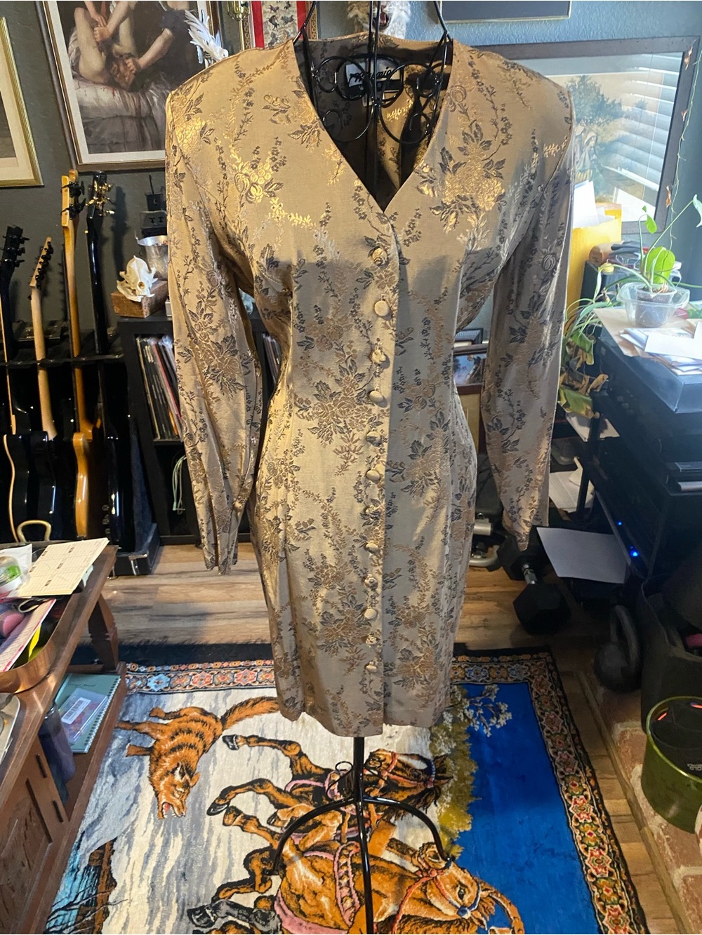 Vintage Floral Button-Front Dress muted gold size 5/6